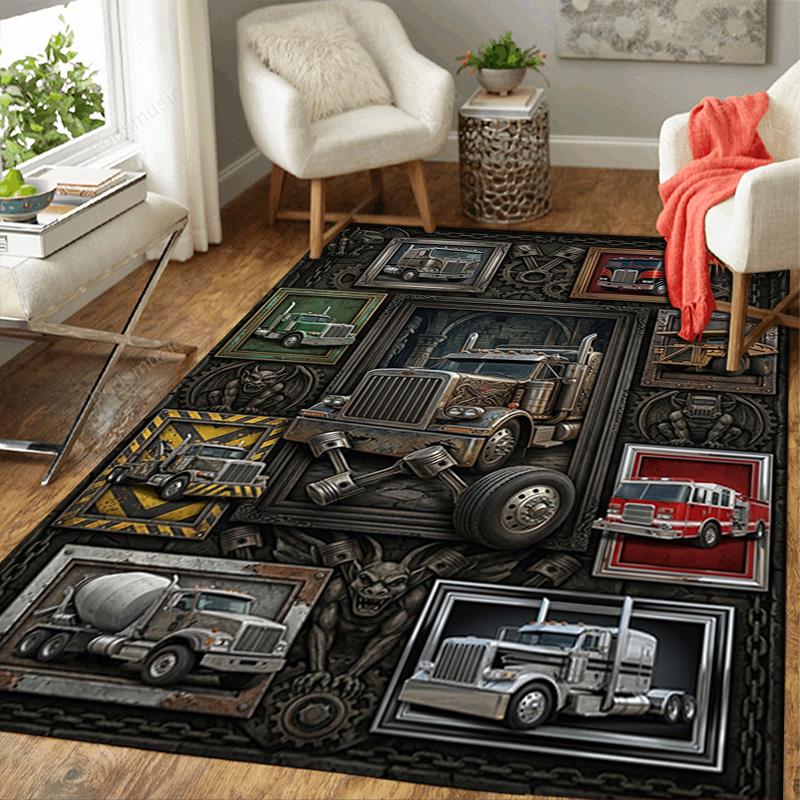 Truck Art Gallery Pattern Rug Floor Mat for Living Room or Bedroom Soft and Comfortable Carpet a Gift for Birthday and Holiday.