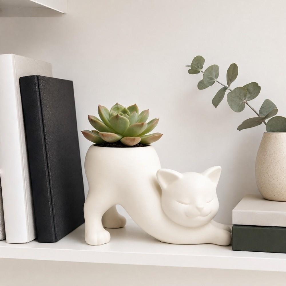 Standing Cat-Shaped Kitten Planter 3D Printed Flowerpot Cute Desktop Decoration Gardening Gift