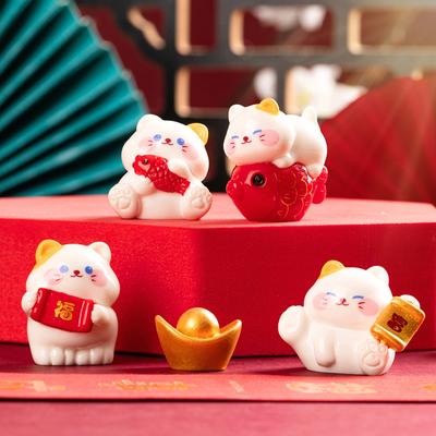 6 шт. Мини-украшение Lucky Cat, мультяшный котенок, кукла, фигурка, микропейзаж, украшение для интерьера автомобиля, домашнего рабочего стола