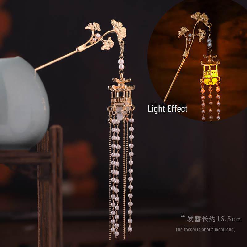 Заколка-фонарик со светящейся кисточкой для фестиваля середины осени — аксессуар для пучка в стиле дворца Западного озера