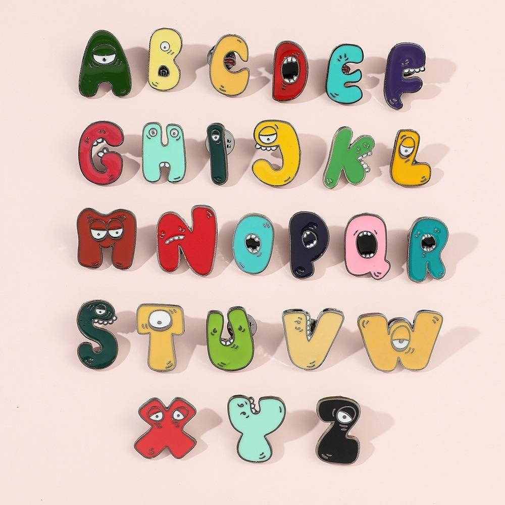 Cute Funny Alphabet Brooches Creative Cartoon Brooch Badges 26 Letter Enamel Pins  Backpack Decor