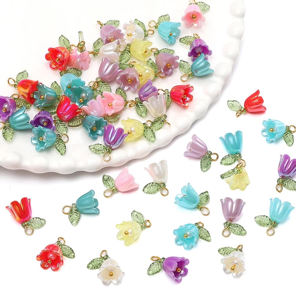 11x14mm 2-10Pcs acrylic lily of the valley flower bud beads plated with colored loose beads, handcrafted DIY making jewelry 2029