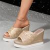 New Wedges Slippers Summer Women High Heel Sandals Women Luxury Designer  Silvery Gold Slippers Platform Open Toe Slippers 34-41
