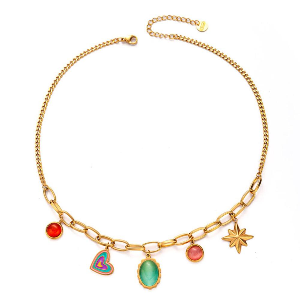 18 K Gold Plated Pendant Necklace Stainless Steel Choker Necklaces Charm Chain  Women's Jewelry