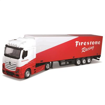 Bburago Масштаб 1/43 Mercedes-Benz Actros Gigas Space с прицепом, Firestone / Race Литая модель автомобиля, Готовая модель, 18-31460 (Файрстоун)
