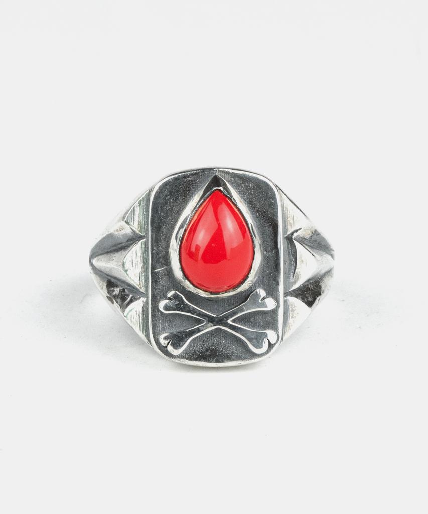 Sheen666 Teardrop Coral Crossbone Silver Ring (Type B)