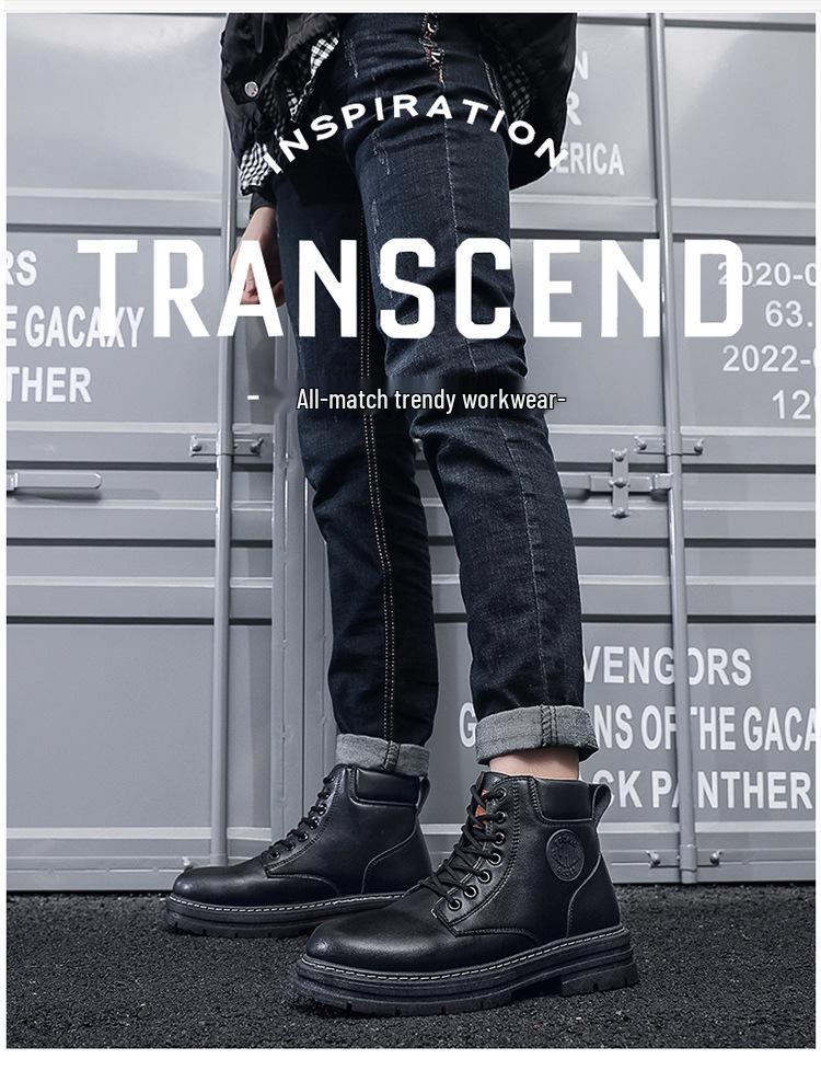 Мужские осенние высокие ботинки Martin: Вдохновленные корейским стилем, универсальные, на толстой подошве, модные рабочие ботинки в британском стиле