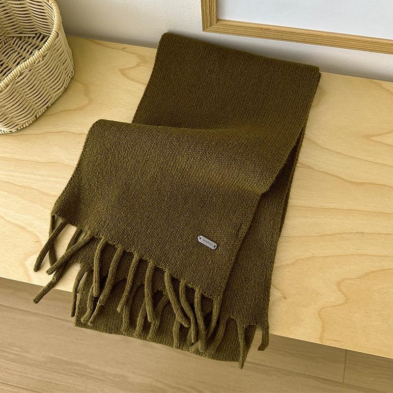 Scarf Women's High-end Tassel Warm Short Pure Wool Small Scarf Men