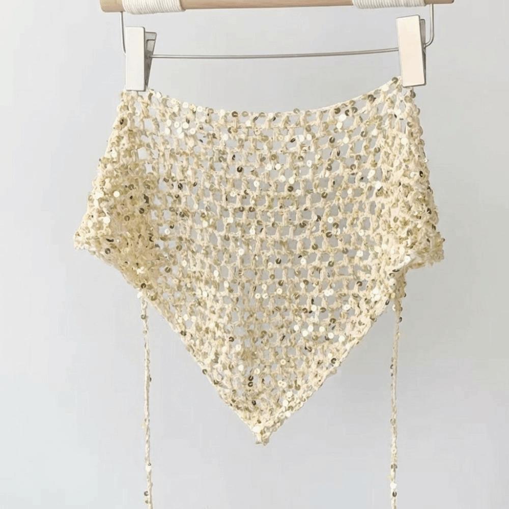 Bohemian Tassel Knitted Triangle Scarf Multi-functional Crochet Headscarf Hollow Shawl Girl