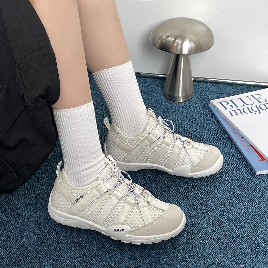 Leather casual sports board shoes mesh breathable big head ugly cute soft sole outdoor mountaineering moral training shoes women 2025 new