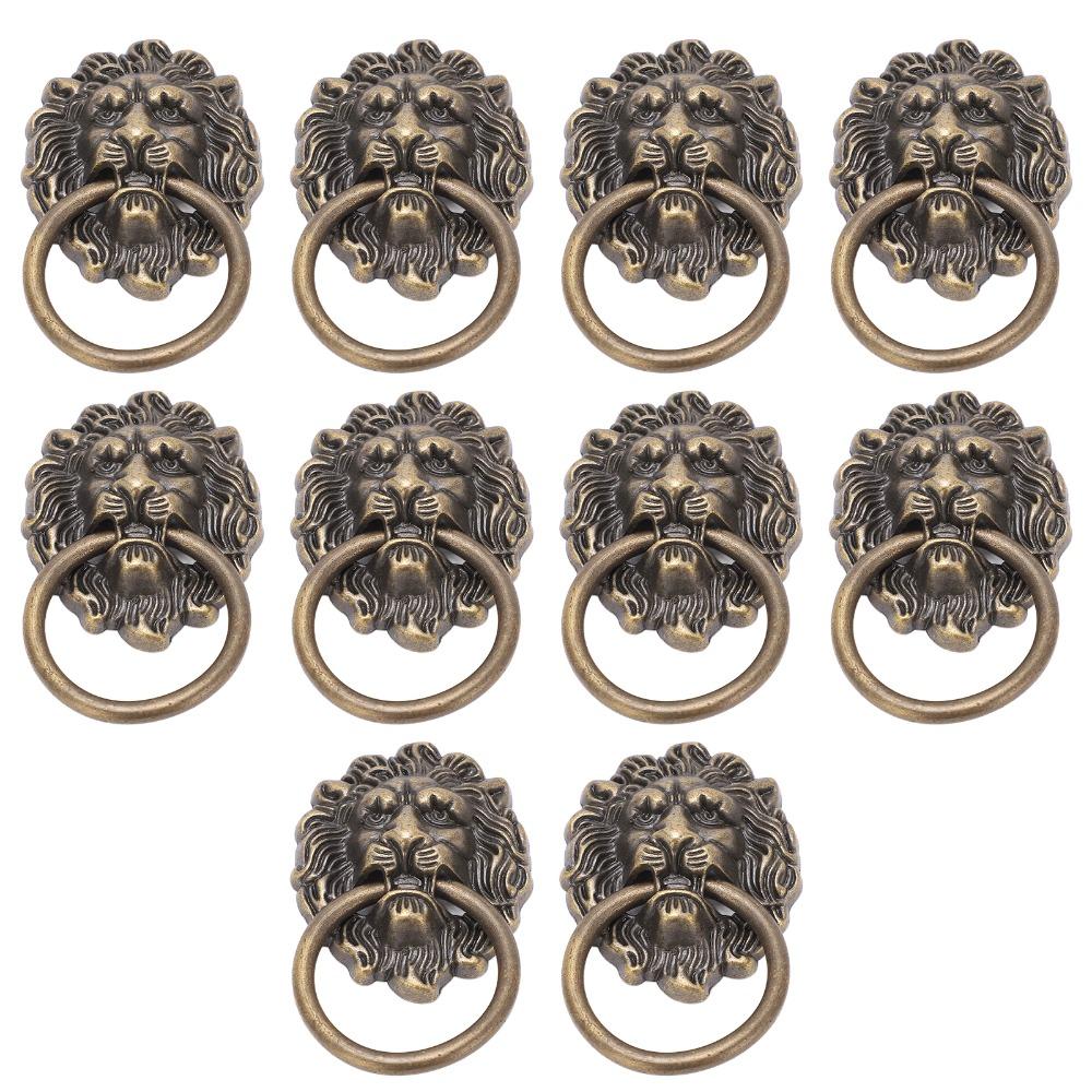 10pcs Metal Material Lion Head Pulls Antique Bronze Finish Drawer Pull Handles For Cabinets