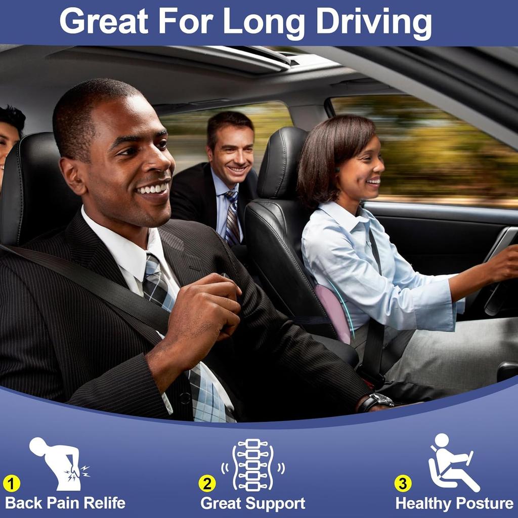BYMECOST Lumbar Support Pillow For Car, Memory Foam Car Seat Back Support Pillow For Driving, Back Cushion With Strap For Pain Relief, Ergonomic Back