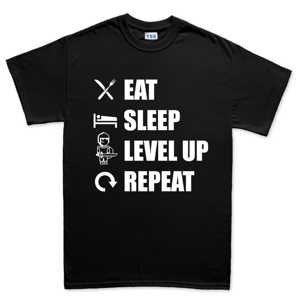 Мужская футболка с надписью Eat Sleep Level Up Repeat Funny Gaming T-Shirt Tee Top T-Shirt