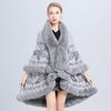6 Colors Women Jacquard Weave Two Layers Coat Female Big Pendulum Cardigan Winter Big Faux Fox Fur Collar Knitted Poncho