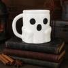 Halloween Party Drinkware Ice Cream Mug with Spoon Holder, 3D Printed Cute Ghost Mug, Shaped Coffee Drinking Cup Pen Holder Decor, Christmas Birthday