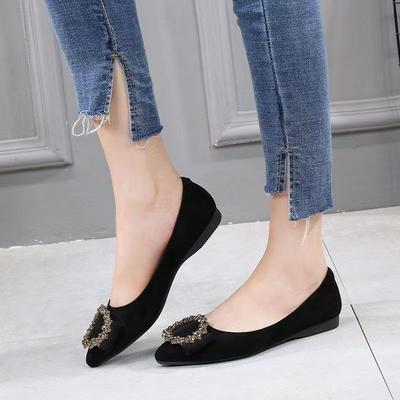 Новые женские туфли-лодочки с мелким вырезом и плоской подошвой, осенние универсальные туфли, мягкая подошва, нескользящие, черные рабочие туфли, туфли Doudou