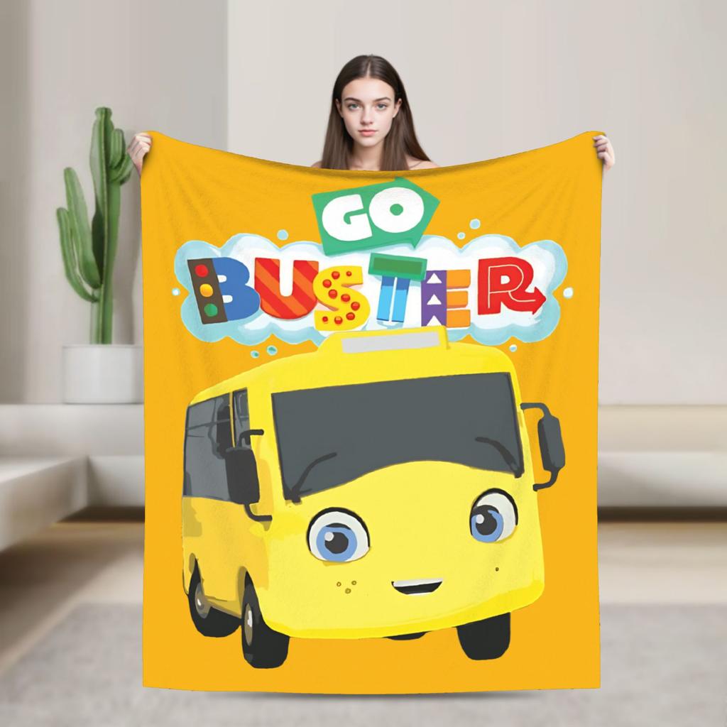 Go Buster Cartoons Tayos Little Bus Blankets Flannel Throw Blankets Airplane Travel Printed UltraSoft Warm Bedspreads