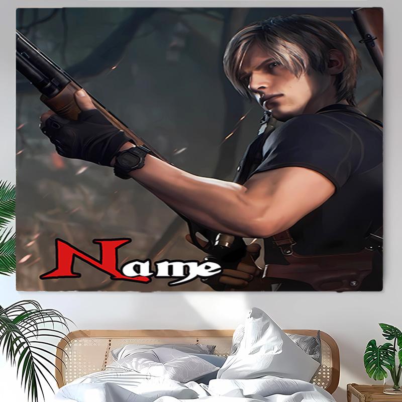 Personalized Resident Evil Leon S. Kennedy Background Tapestry,Custom Name Birthday Party,Multifunctional Wall Decoration for Home Decor,Various Occas