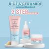 Glamveda Корейская 3-ступенчатая ежедневная программа ухода за кожей с рисом и керамидами | Очищающее средство для умывания, сыворотка и увлажняющий крем | Осветление кожи | Для сухой и чувствительной кожи
