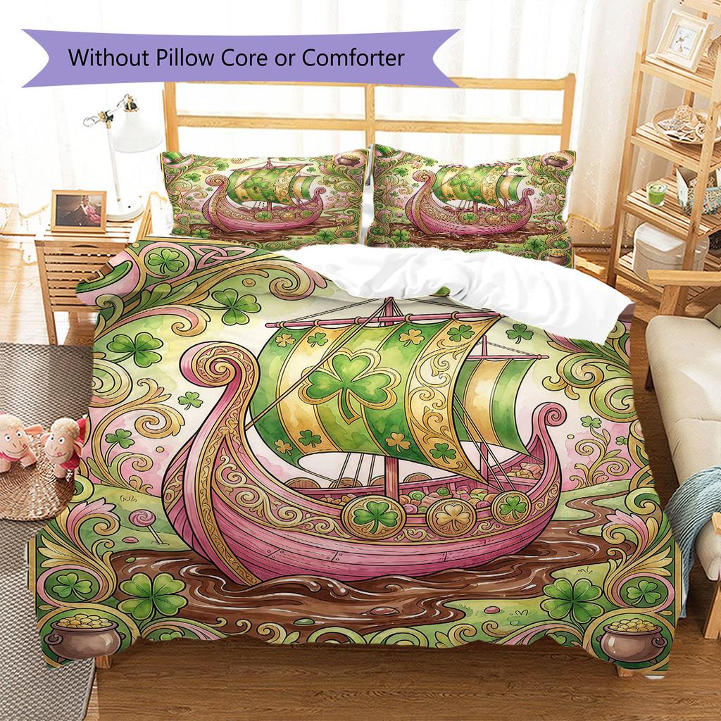 ChocolateFactory Pattern Bedding Quilt Set Quilt Cover Pillowcase Home Decoration Birthday Gift (1 * duvet cover + 2 * pillowcase, without core)