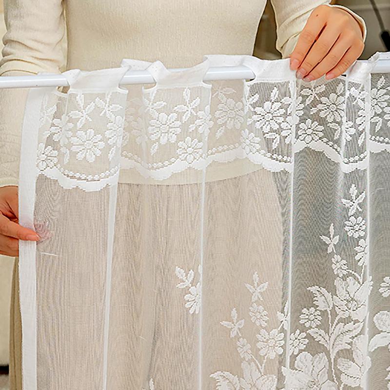 1 шт. прозрачные кружевные вышитые короткие шторы для карниза с карманом на верхнее окно, треугольная марля, домашний декор в деревенском стиле, жаккардовые цветы