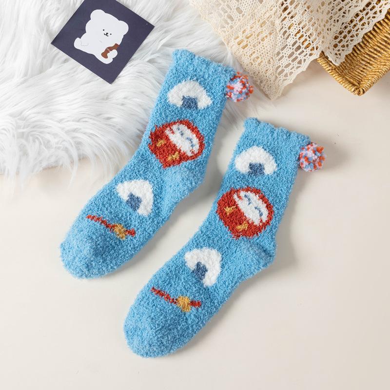 5/10 пар Удобные Повседневные Зимние Носки до середины икры из кораллового флиса Осенне-зимние Утепленные Теплые Домашние Носки для пола Японский стиль Мультяшные Носки для сна