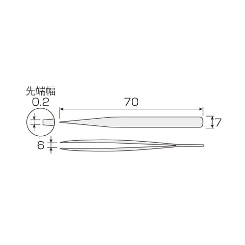 HOZAN Precision Tweezers, Fully Non-Magnetic, 70mm Long, 6mm Opening, 0.2mm Tip Width, Short Type, P-653