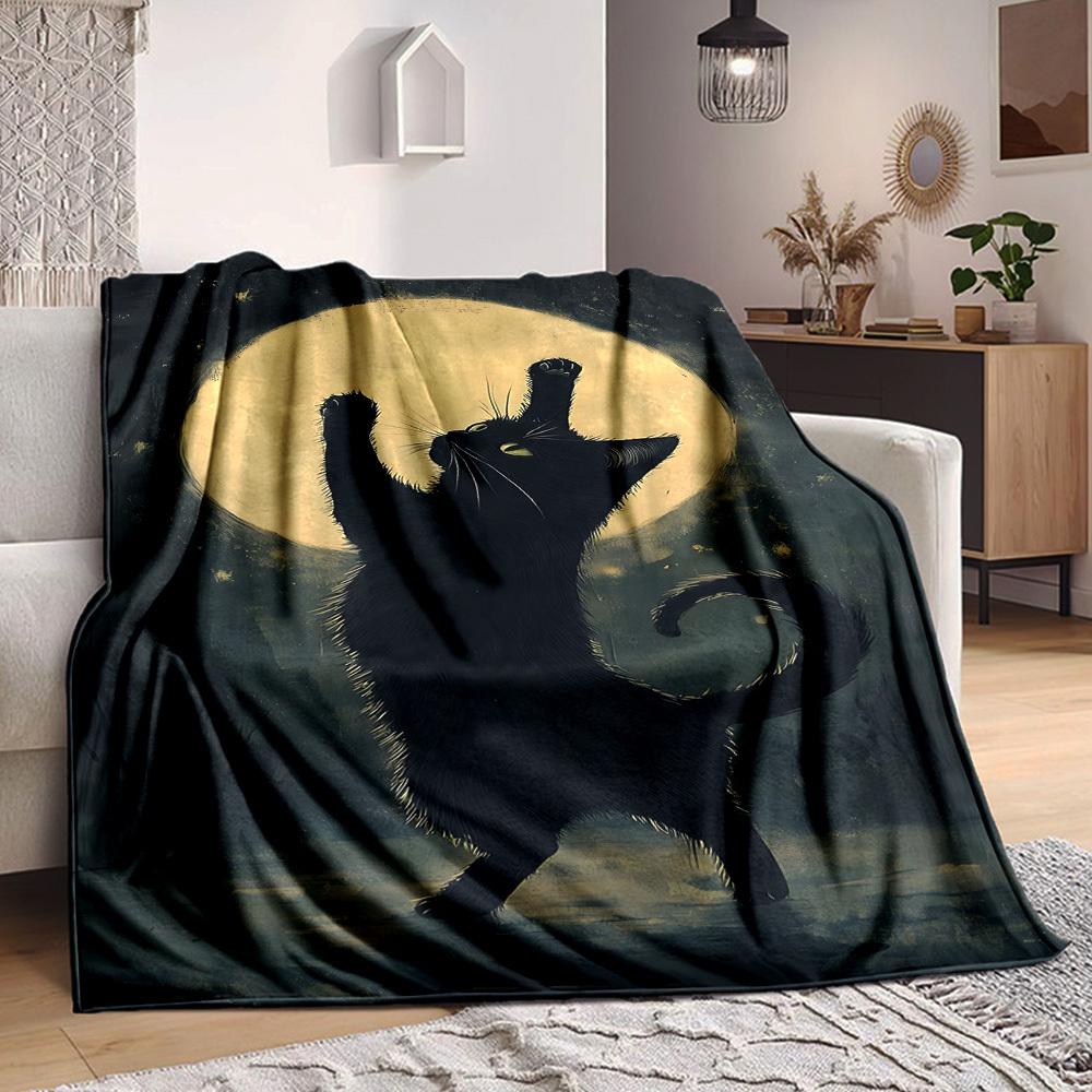 1pc Black Cat Moon Night Blanket Warm, Cozy, And Soft, Suitable for Sofas, Beds, Cars, And Office Use.Perfect for Camping And Travel, Making It a Grea