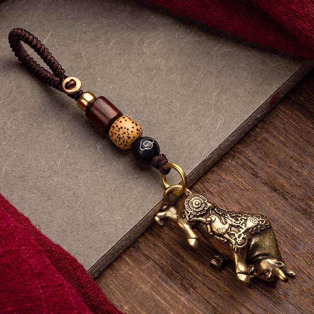 Accessories Lucky Rope Lanyard Pendants Bull Brass Key Rings Bag Keychain Car Key Chain Keyfob