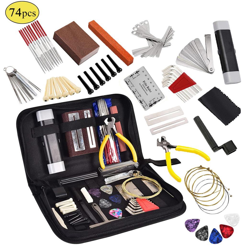26/57/74 PCS Guitar Repair Maintenance Tools Kit with Carry Bag String Action Ruler Luthier File Guitar Bridge Pins for guitar
