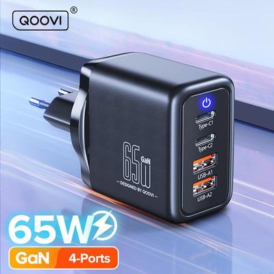 QOOVI Зарядное устройство GaN 65 Вт, USB Type C, быстрая зарядка для ноутбука, Macbook, быстрая зарядка 4,0 PD, зарядное устройство USB C для iPhone, Xiaomi, Samsung, универсальное