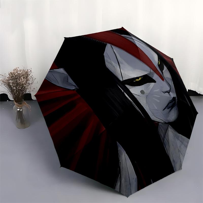 Automatically Open/Closed Umbrella with Avatar Pattern Portable 3 Fold Design, 8 Bone Frame Outdoor Umbrella for Fans, Travelers, Daily Use,