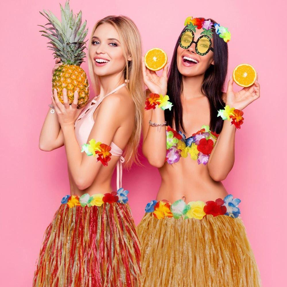 Аксессуары для вечеринок Браслеты Очки Ожерелье Костюм Маскарадный костюм Повязка на голову Гавайский набор юбки хула