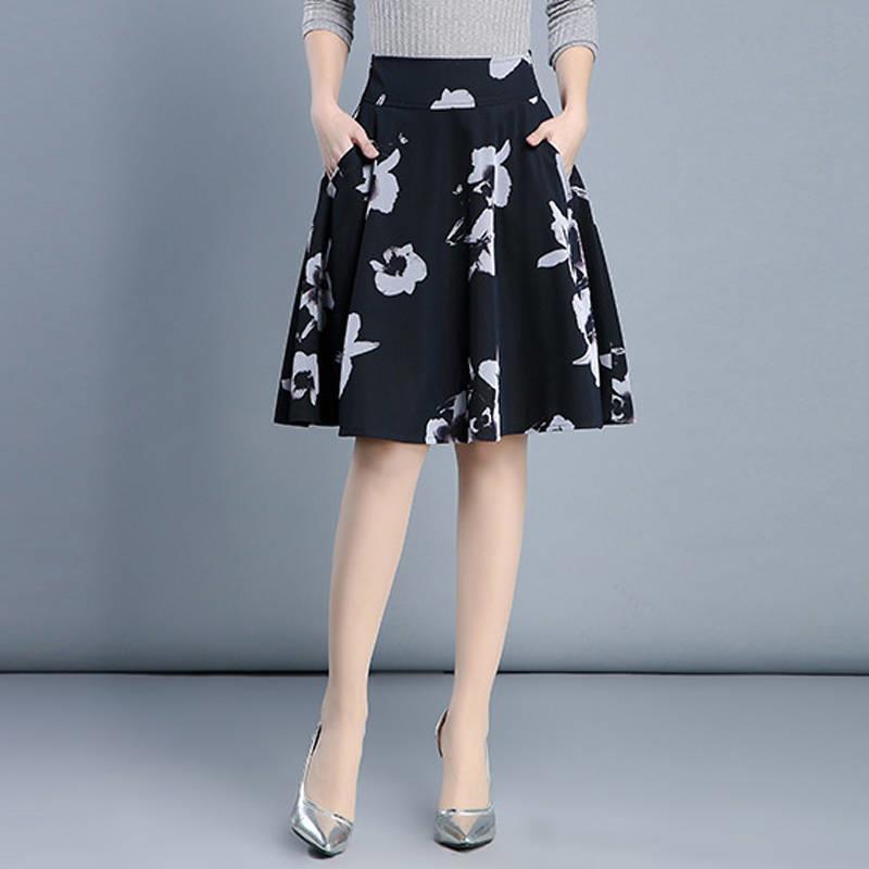 Spring and Autumn New Printing Half-body Skirt, A-line Skirt Women's Models Versatile and Thin Skirt