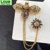 Luxurious Retro Crystal Bee Chain Brooch Women 'S Court Design Party Accessories Pin Brooches Gift