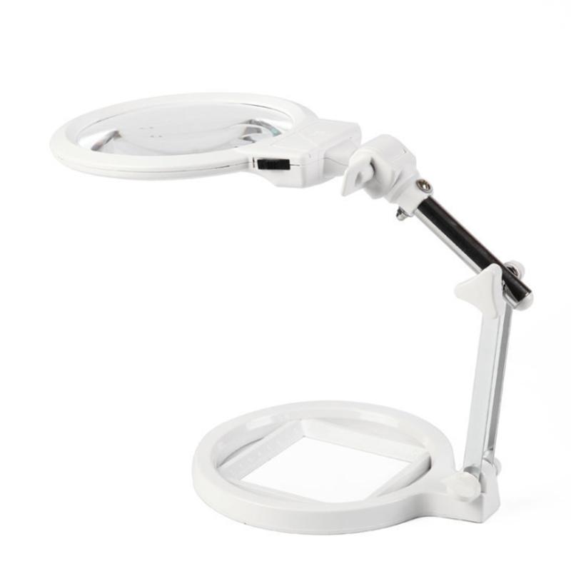 Desktop Magnifier With Illumination 130mm Large Size Foldable 2x 6x Table Lamp Magnifying Glasses With Led Scale Third Hand Lupa