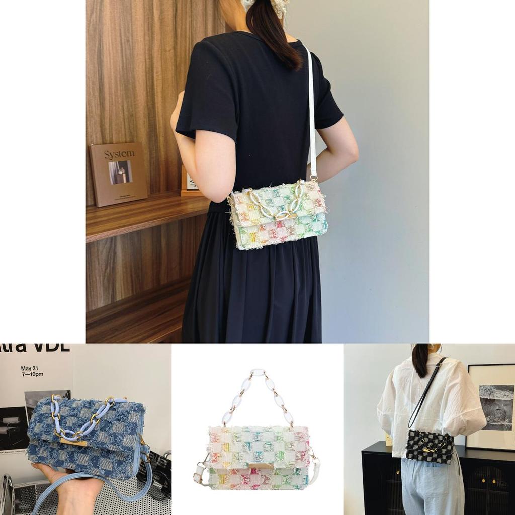 Модная средняя холщовая сумка с уникальной строчкой и кисточками