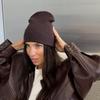 Europe, America, autumn and winter solid color flanged thread knitted cold hat women's ins wind shows a small face and keeps warm big head circumfere
