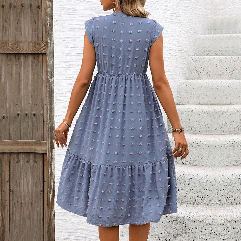 Lotus Leaf Sleeve Skirt European And American Summer Blue Loose Jacquard Dress
