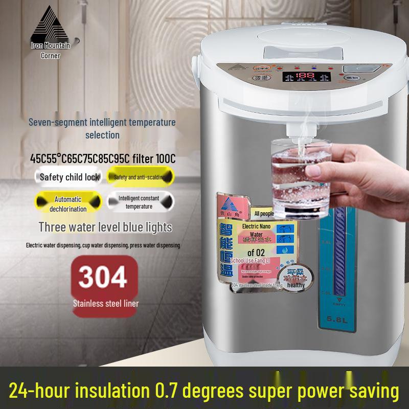 Электрический чайник Tieshanjiao из нержавеющей стали с термоизоляцией и цветным дисплеем температуры.