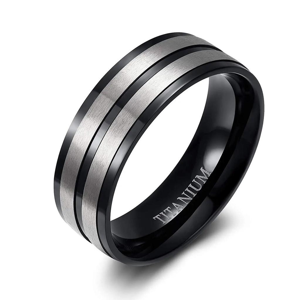 Titanium Rings for Men 8mm Matte Black Engagement Wedding Band for Male Comfort Fit Plus Size