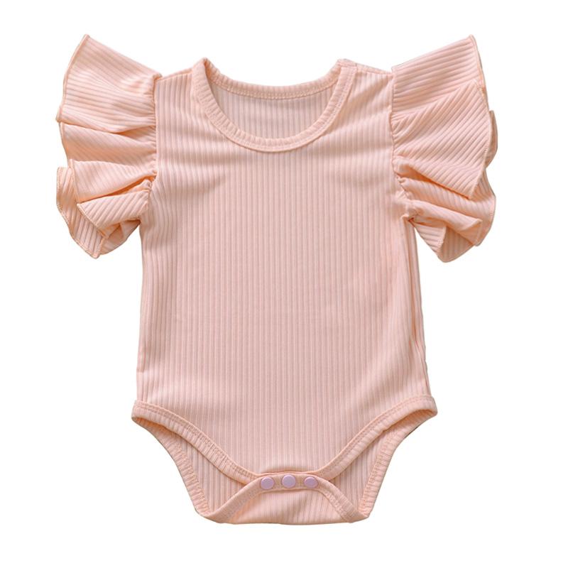 Newborn Baby Girls Ruffles Romper Summer Short Sleeve Jumpsuit Ribbed Knitted Romper Summer Outfits