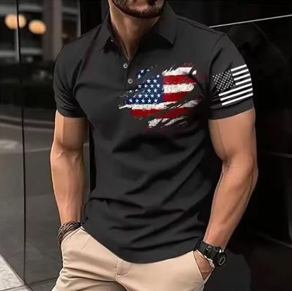 3D Printed American Flag Polo Shirt Colored Geometric T-Shirt Summer Street Summer Loose