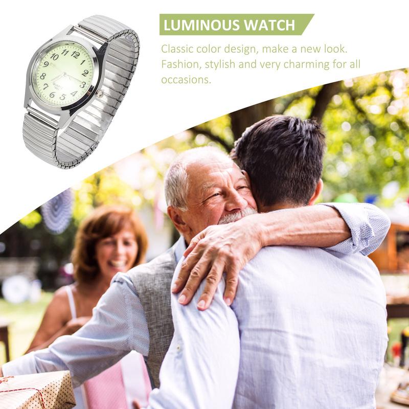 Elderly Night Glow Watches Digital Couple Elastic Band Classic Silver Color Student Casual Quartz Wristwatch Durable