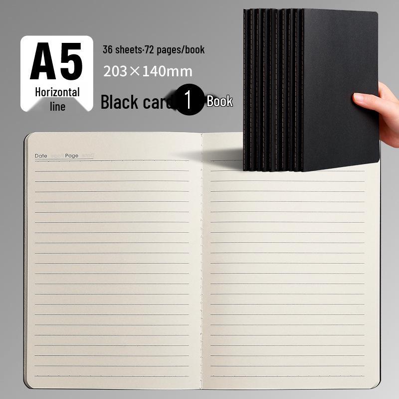 A5/A4 Black Kraft Paper Notebook with Lined, Grid, and Blank Pages - Extra Thick Saddle Stitch Book