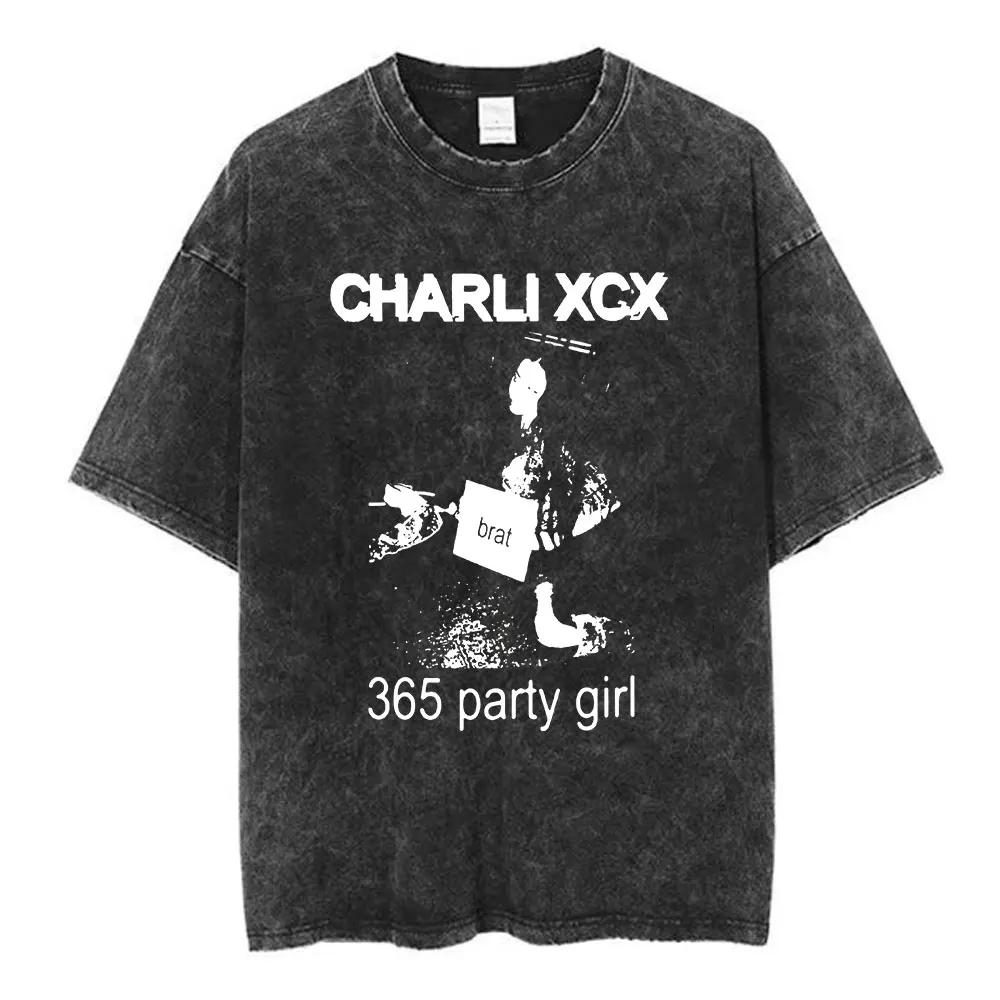 Charli Xcx Brat  Arena Tour Washed T Shirts Men Women Fashion Pop Music Tshirts Cotton Vintage Tshirt Oversized Streetwear