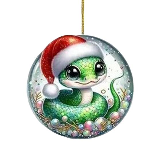 Рождественское украшение в виде змеи, плоская 2D акриловая мультяшная подвеска в виде змеи, праздничная шапка Санты