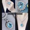 Легенда о синем море Подвеска-кулон Аквамарин и Набор серег-гвоздиков с драгоценными камнями для женщин