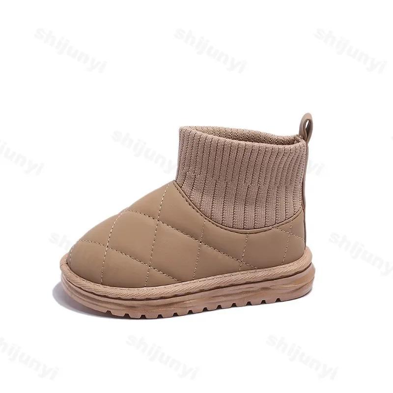 Модные детские зимние ботинки для девочек из толстого хлопка, теплые плюшевые зимние ботинки для мальчиков, нескользящая мягкая подошва, повседневная хлопковая обувь