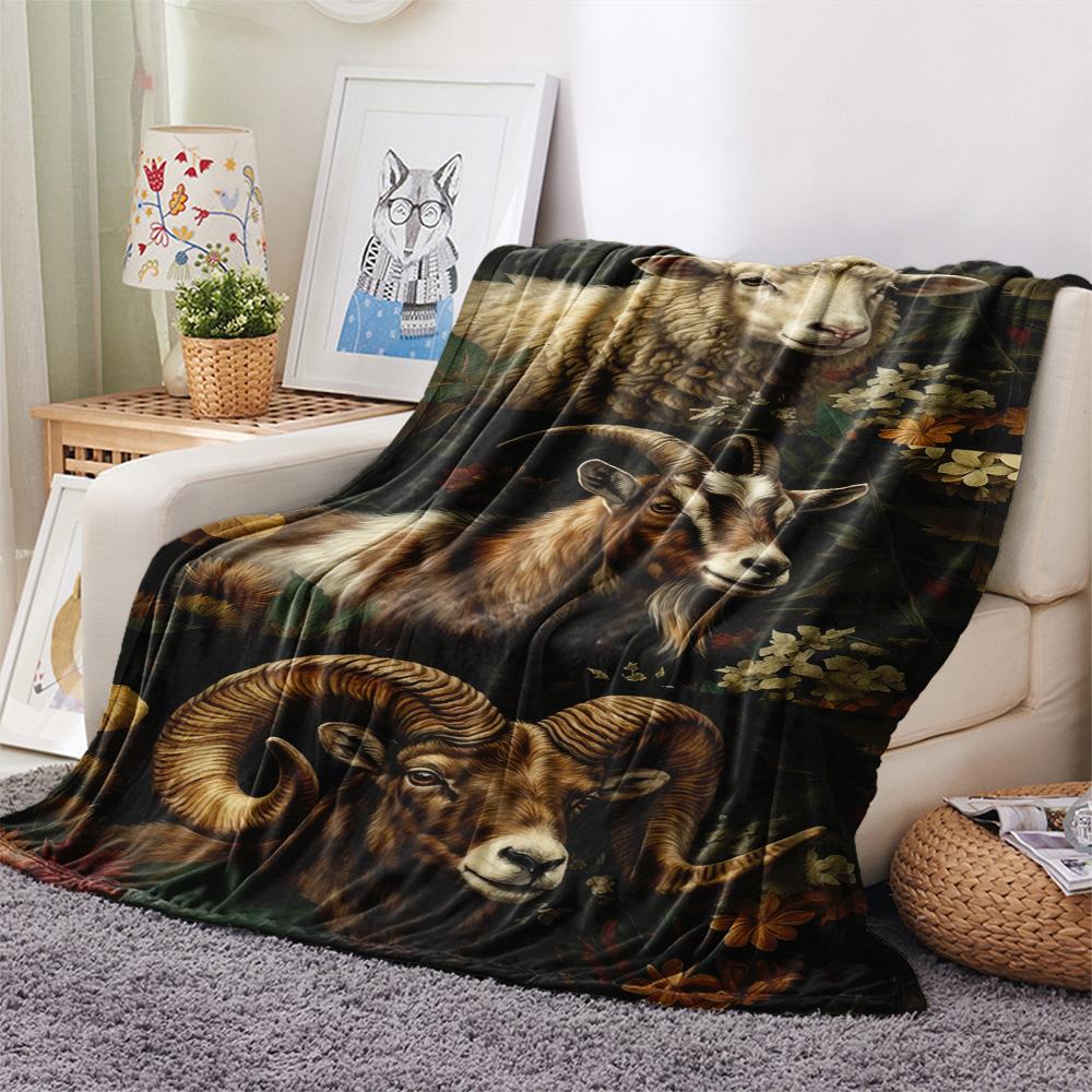 1PC Retro style Print FlAannel Blanket, High quality Comfortable for All Seasons, Home Decor, Warmth and Comfort